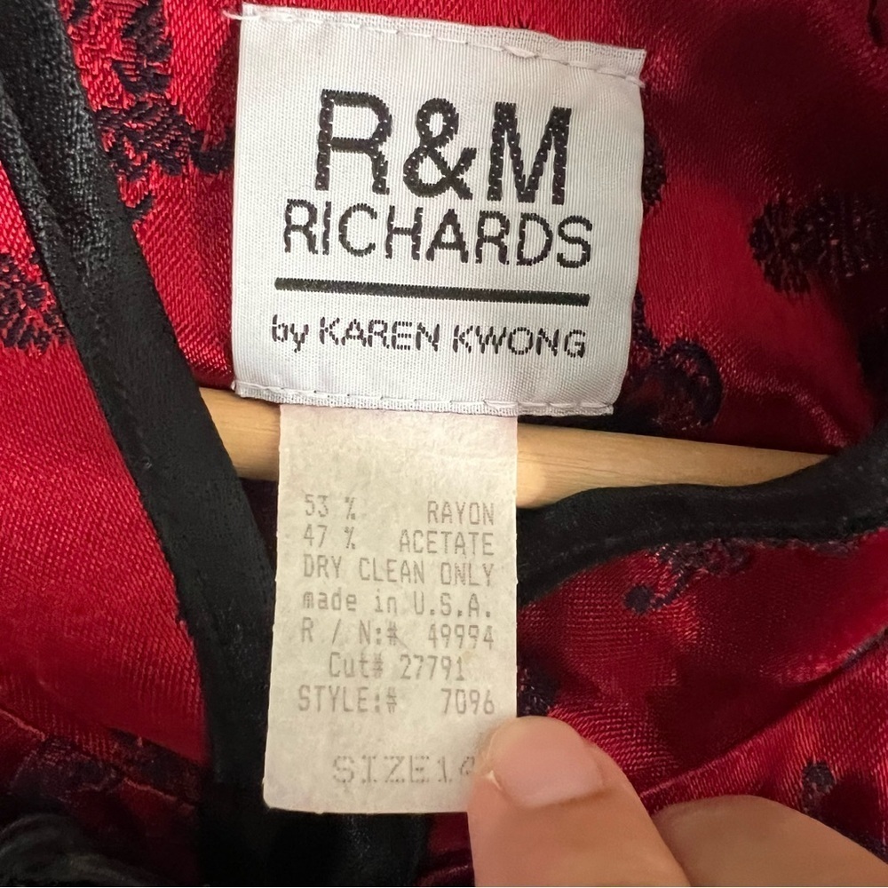 Vintage Karen Kwong R&M Richards Asian Oriental Red Kimono Cardigan 14 USA - Picture 5 of 7